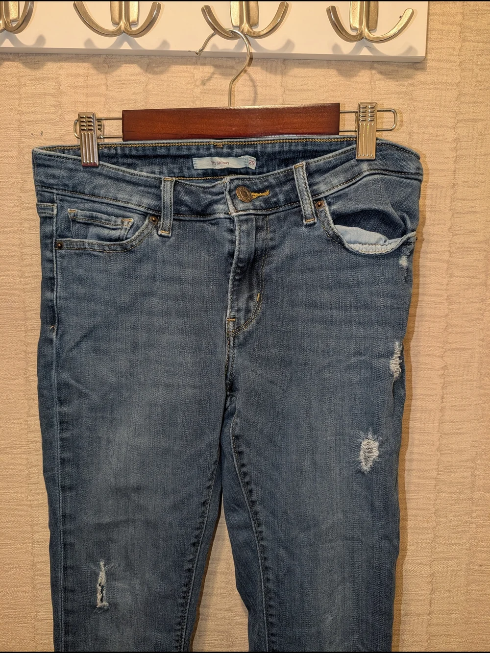 Slim Fit Women's Distressed Blue Jeans
